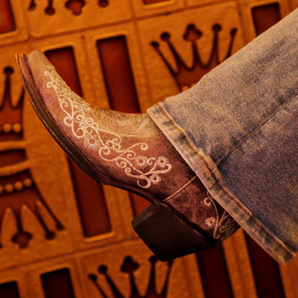 BONE COLOR FLORAL EMBROIDERY COWBOY BOOT- A1094 - WOMEN'S